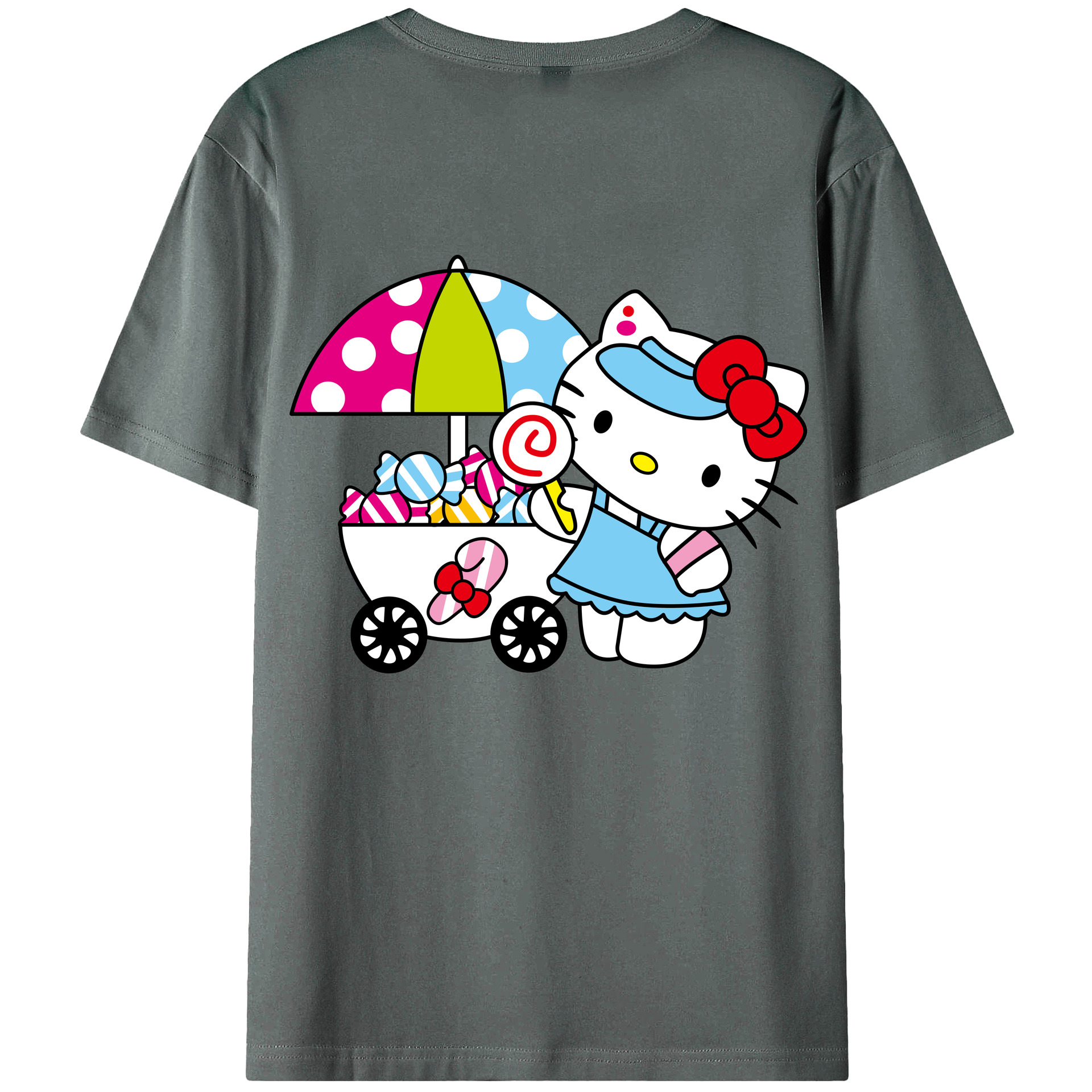 （画像用） Hello Kitty ハローキティ 綿100％ メンズ半袖Tシャツ（バックプリント） 通気性
